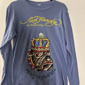 Ed Hardy Kids Long Sleeve Tee - Blue with Yellow Accents